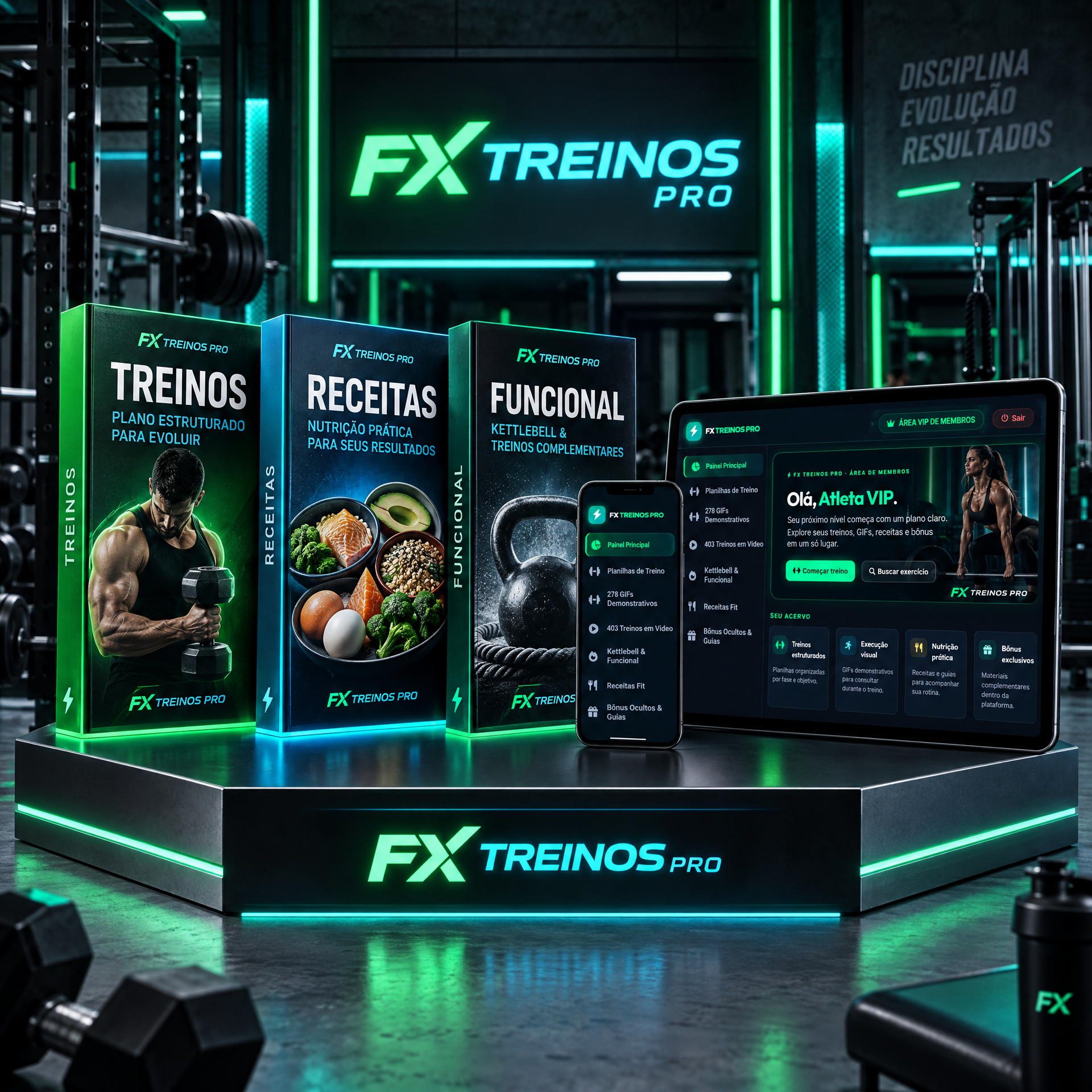 Combo FX TREINOS PRO - Fichas, GIFs e Receitas
